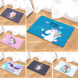 Unicorn Bath Mat 50x80cm Cartoon Printed Suede Rug Home Decoration Bathroom Toilet Carpet Anti-slip Kitchen Outdoor Floor Mat