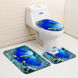 Sea Shell Bathroom Toilet Mats Set Dolphin Bath Mat Non Slip no Harmful No Fade Toilet Seat Covers 3pcs Foot pad for Home Decor