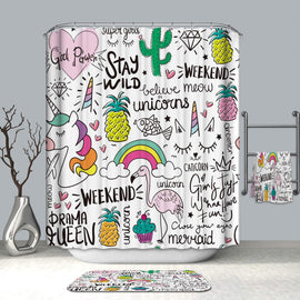 Unicorn Rainbow Home Decor Shower Curtain Flamingo Pineapple Diamond Cacuts Waterproof Resistant Bathroom Curtain