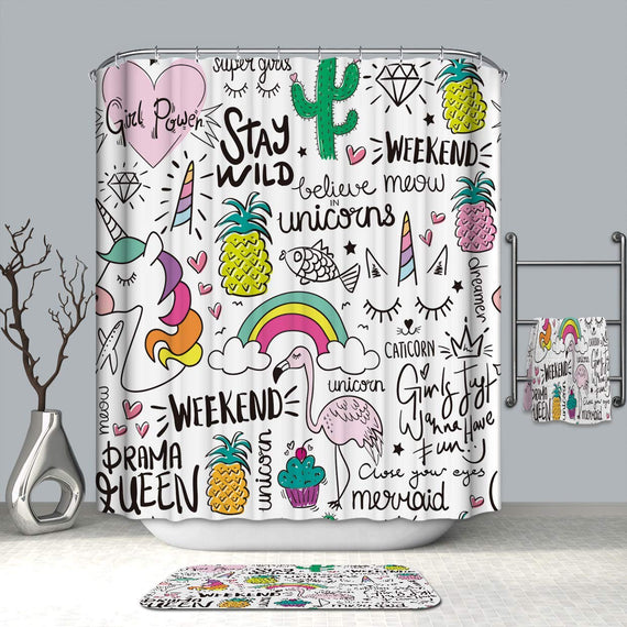 Unicorn Rainbow Home Decor Shower Curtain Flamingo Pineapple Diamond Cacuts Waterproof Resistant Bathroom Curtain