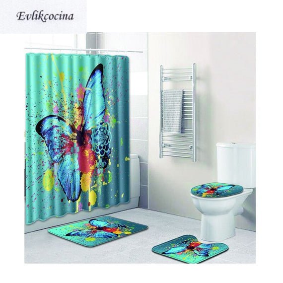 Free Shipping 4pcs Big Butterfly Banyo Paspas Bathroom Carpet Toilet Bath Mat Set Non Slip Tapis Salle De Bain Alfombra Bano