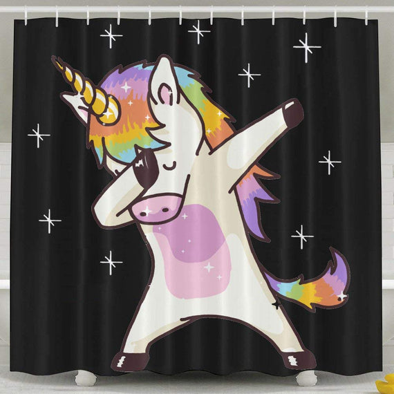 Unicorn Cute Dabbing Funny Dab Dance Gift Bath Shower Curtain Fabric Bathroom Curtain Set With Hooks