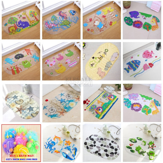 New 38cm*69cm Cute Cartoon Anti-Slip PVC Bath Mats With Sucker Bathroom Carpet Shower Pad Soft Massage Pad Multi-Color