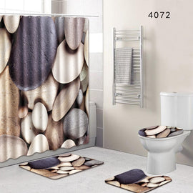 4pcs/set Ocean World Cobblestone Bathroom Mat Set Non-Slip Pedestal Rug + Lid Toilet Cover + Bath Mat Carpet + Shower Curtain