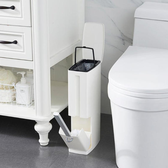 Plastic Bathroom Waste Bin Dustbin Trash Cans Toilet Brush Garbage Bucket Trash Can Set Garbage Bag Dispenser