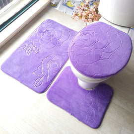 Zeegle 3D Embossed Memory Sponge Bath Mat Set  Absorbent Bathroom Carpets Set Non-slip Bathroom Floor Mats Toilet Rugs