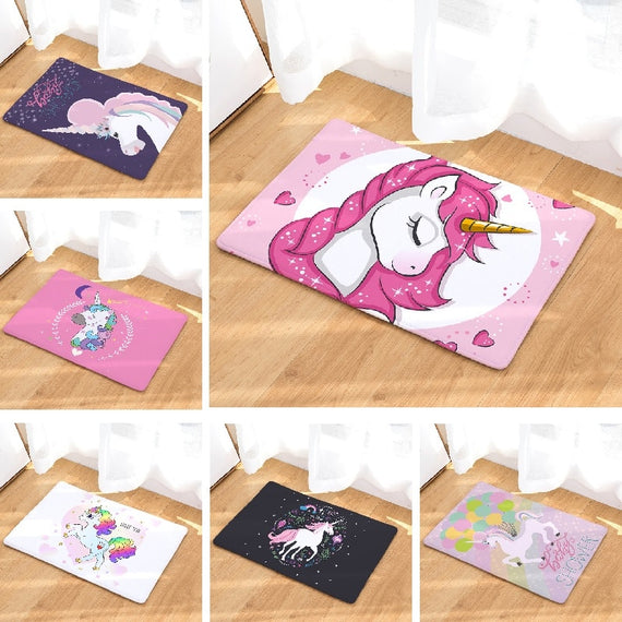 Unicorn Floor Mat 50x80cm Cartoon Printed Suede Rug Home Decoration Bathroom Bath Mat Toilet Carpet kitchen Carpet