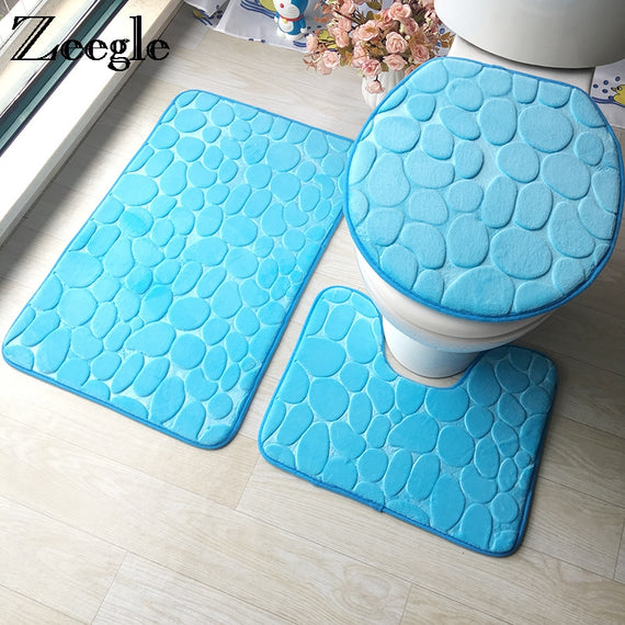 Zeegle Bathroom Mat Set Microfiber Carpet For Bathroom Toilet Lid Cover Bath Mat for Home Decoration Absorbent Bathroom Rugs Set