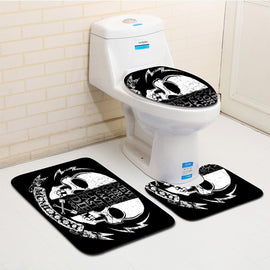 Free Shipping 3pcs Black White Skull Banyo Paspas Bathroom Carpet Toilet Bath Mat Set Non Slip Tapis Salle De Bain Alfombra Bano